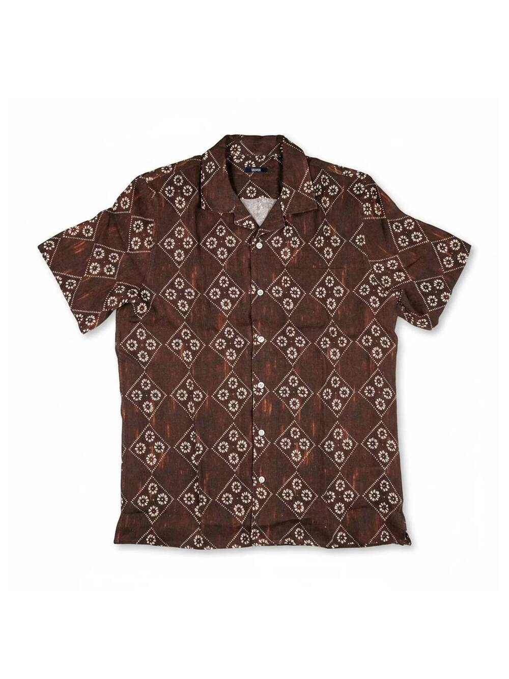 NEW BENSON men's short sleeve linen camp collar shirt in burgandy